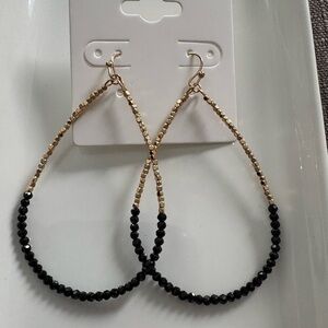 Elegant Black and Gold Beaded Teardrop Earrings
